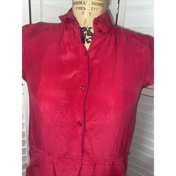 80s Francesca of Damon For Starlington Bright Pink 100% Silk Pencil Dress Sz 8 - Picture 2 of 9